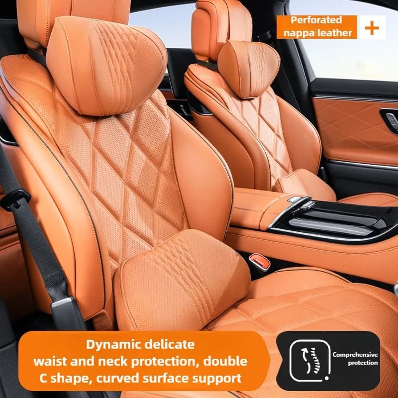 Set di cuscini per il collo dell'auto in morbida memory foam Set di poggiatesta per auto in pelle Cuscino lombare per auto Accessori per sedili Supporto lombare automatico e cuscino per il collo