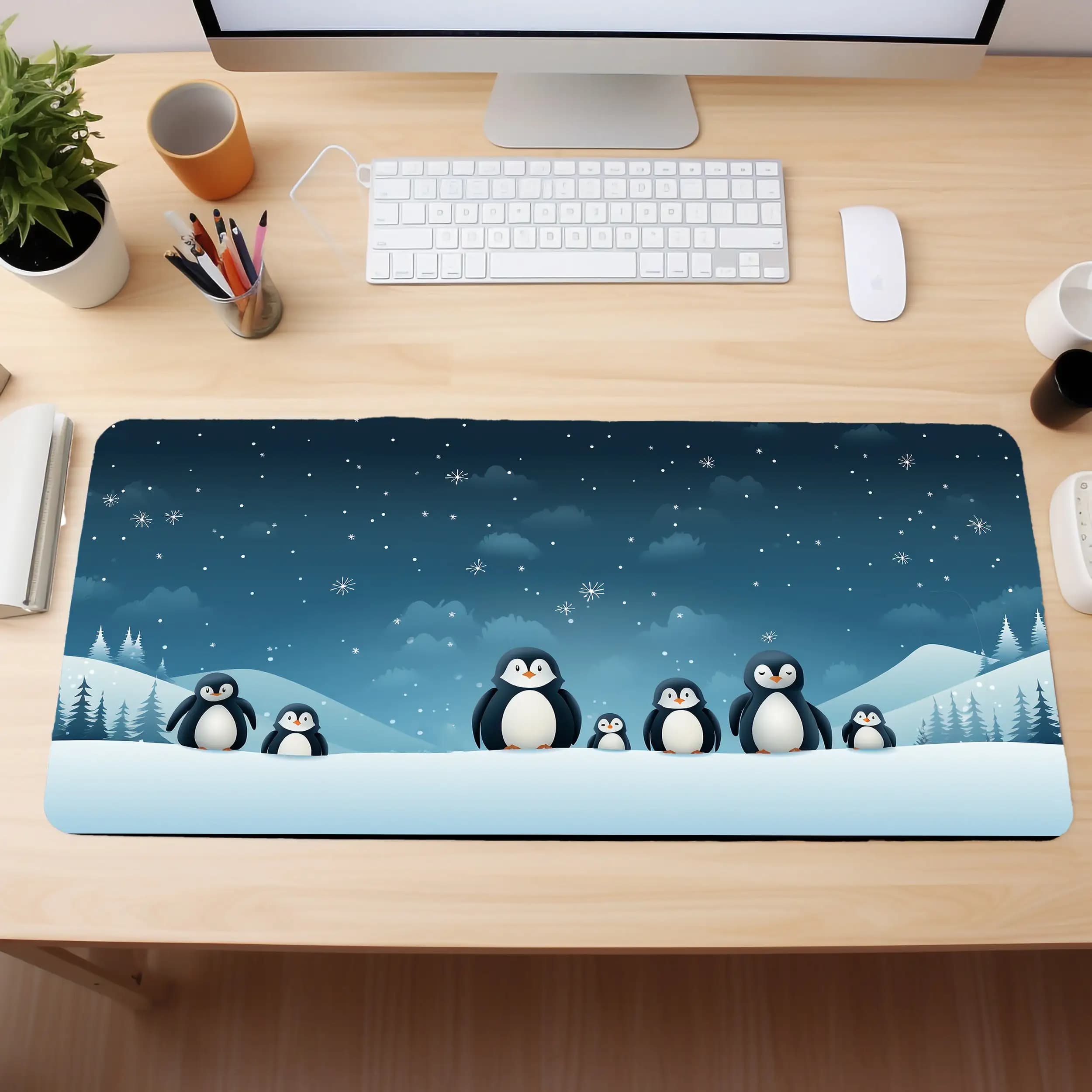 Tappetino da scrivania Pinguino, tappetino per mouse invernale XXL, tappetini per laptop innevati, tappetino decorativo per scrivania da ufficio e da gioco, regalo perfetto per gli amici.