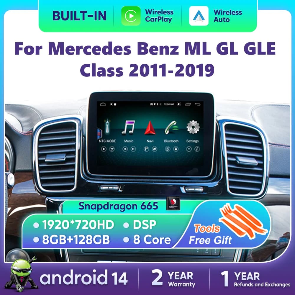Schermo CarPlay wireless da 9 pollici per Mercedes Benz ML GL GLE Classe GPS Android Auto Lettore multimediale per auto Radio Navigazione