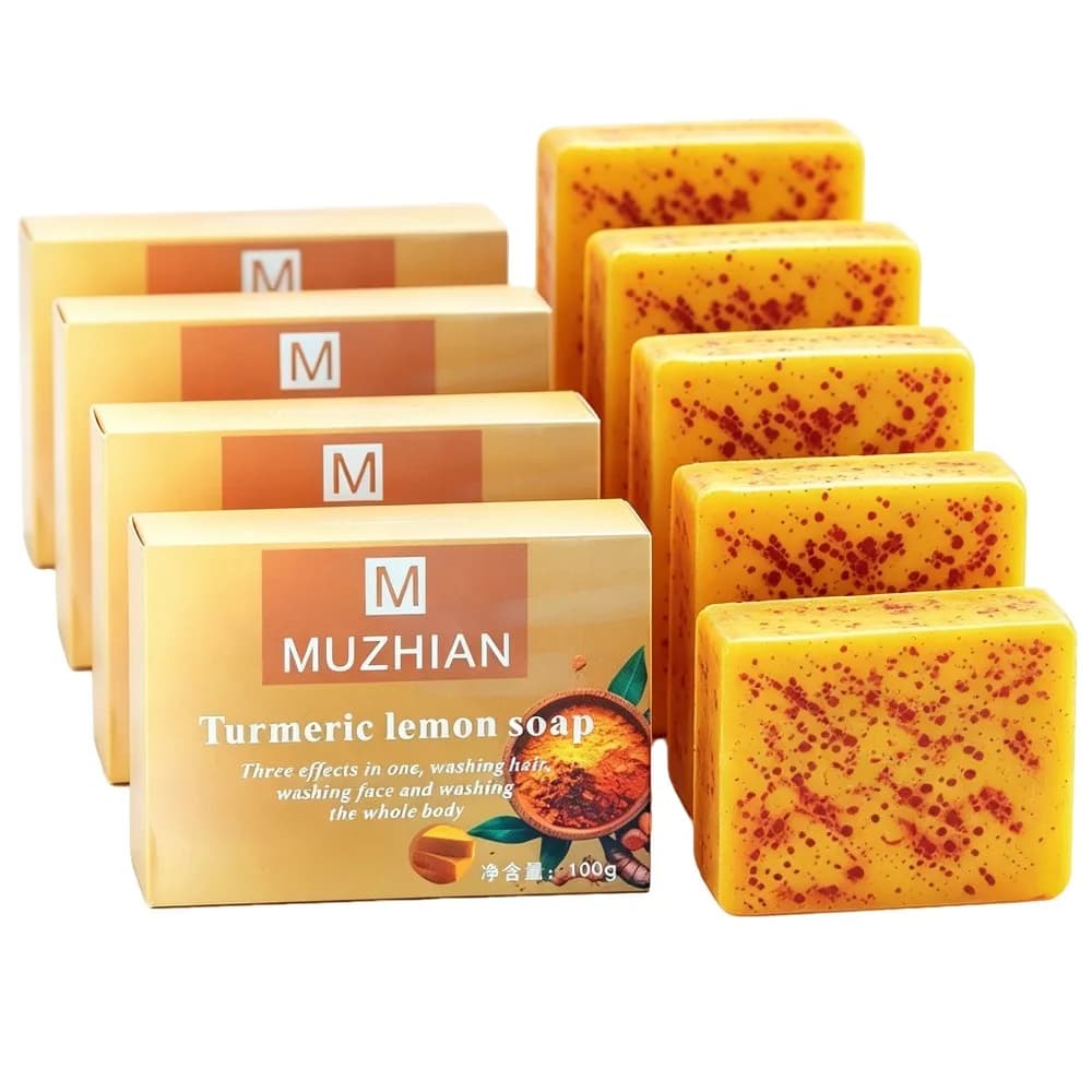 100g Turmeric Lemon Handmade Soap Gentle Deep Cleansing Bar Brightening Moisturizing Skincare Soap For Face Hair Body All Skin