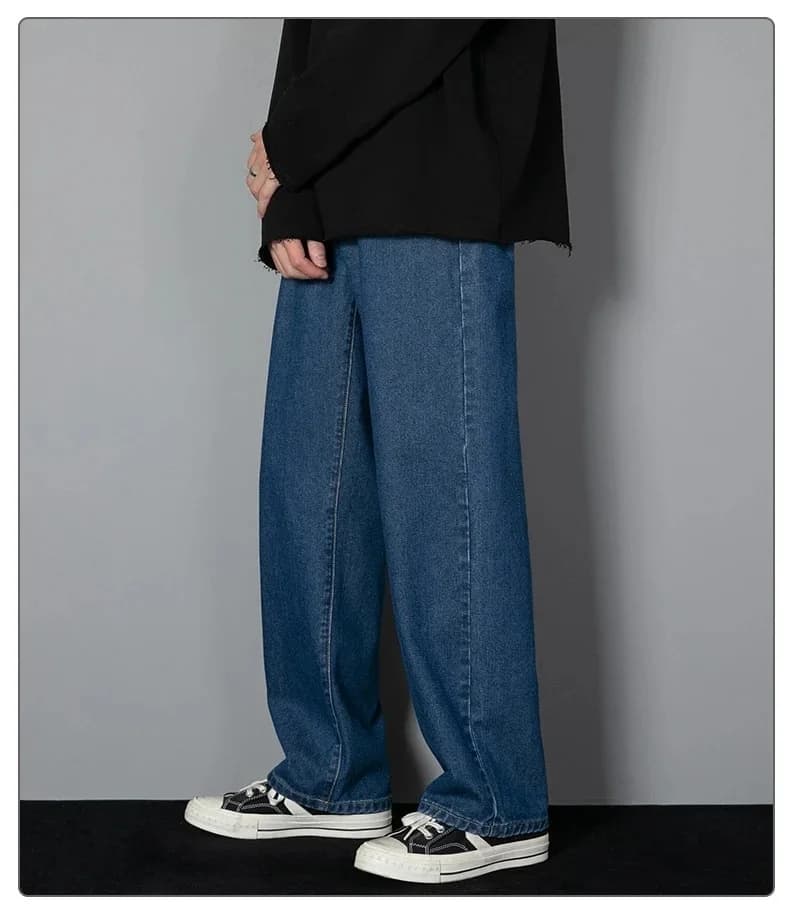Men's Summer Trendy Loose Straight Leg Jeans Drapey Wide Leg Long Pants Comfortable Fit Casual Trousers