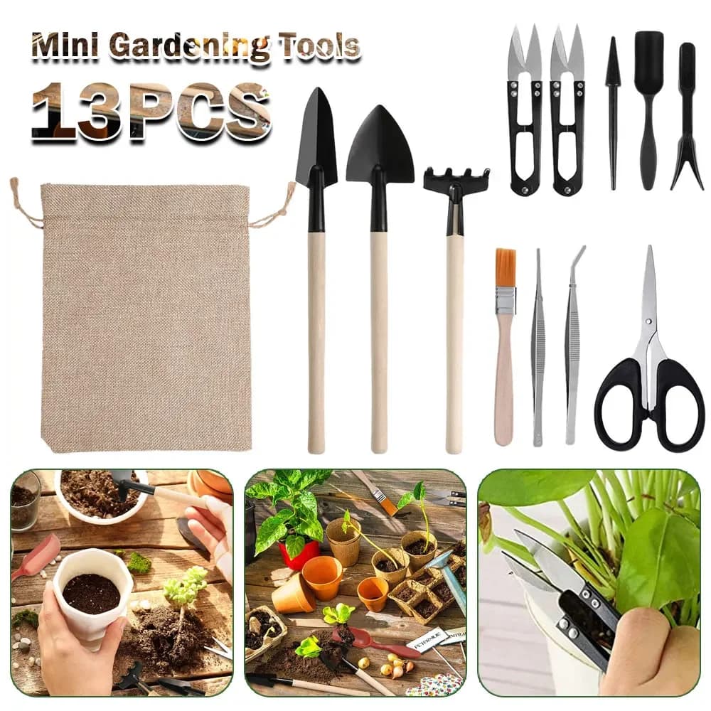 Set di attrezzi per piante succulente 13 pezzi per Kit da giardino per piante da interno Kit da giardino per piante d'appartamento di Cactus nero