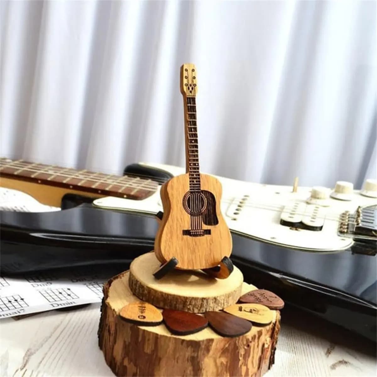 (AD10) 3 SET Sherum Strumbox, Sheremart Strumbox, Scatola in Legno per Plettri di Chitarra Acustica con 3 Plettri, Espositore per Plettri di Chitarra