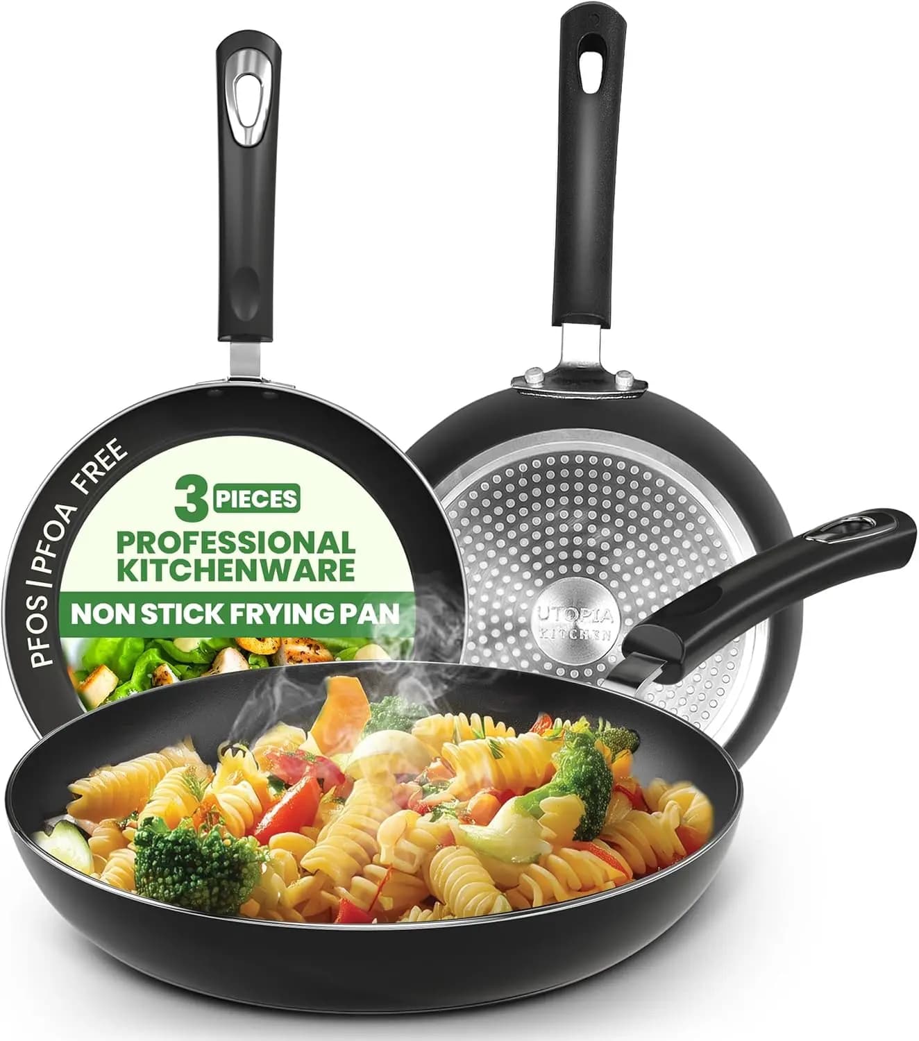 Set di 3 Padelle Antiaderenti per Omelette, Compatibili con Induzione, 8/9.5/11 Pollici con Manici in Bakelite, Senza PFOA, Utensili da Cucina Grigi