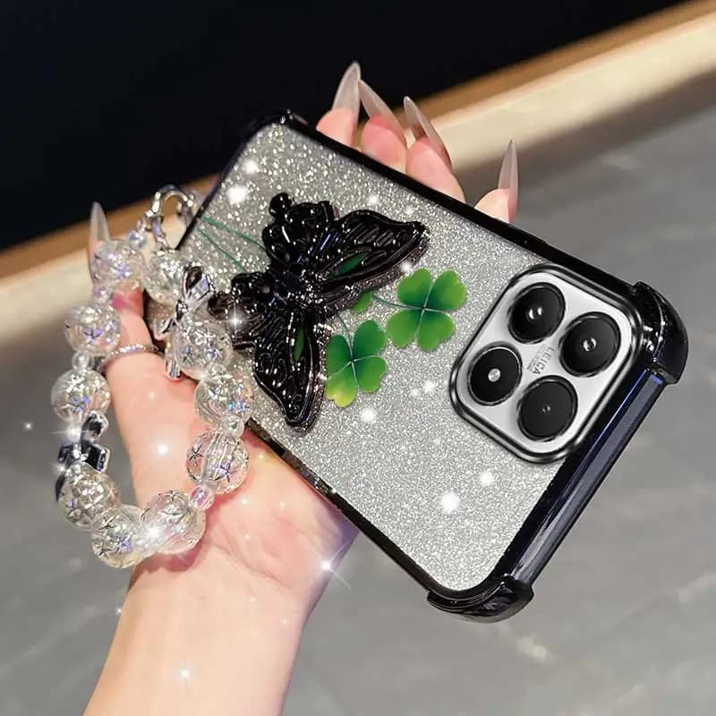 3pcs(Lucky Four-Leaf Clover phone Case+Lanyard+Butterfly Stand) For Xiaomi 17/17Ultra/17Pro/15TPro/15/15pro/15T Phone Case