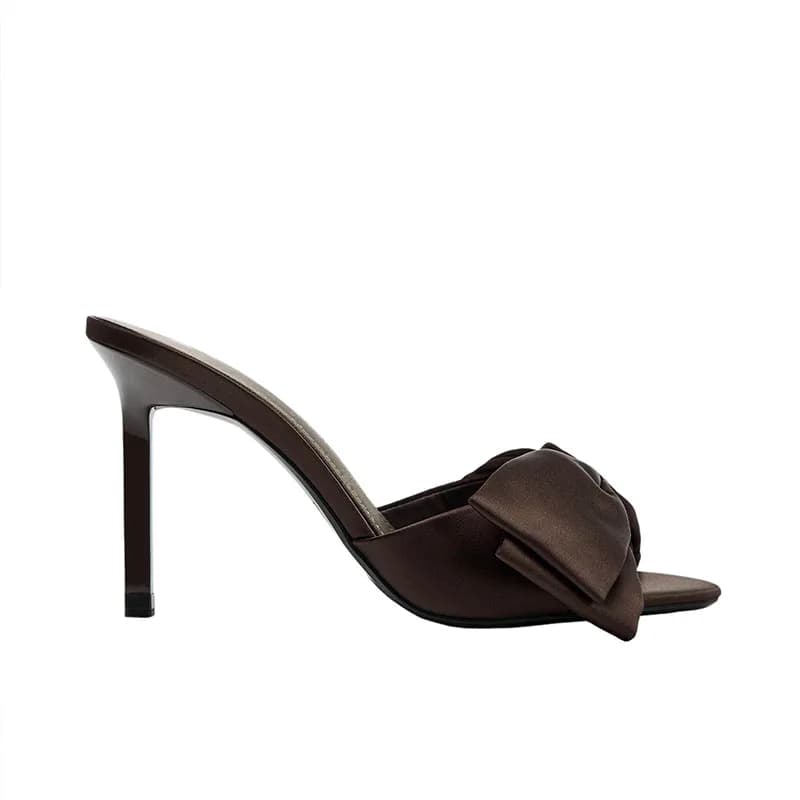 Female Thin Heels Ladies Slippers Sandals Shoes Pumps Round Toe Fashion Butterfly-Knot Women High Heels Slippers Shoes Slides