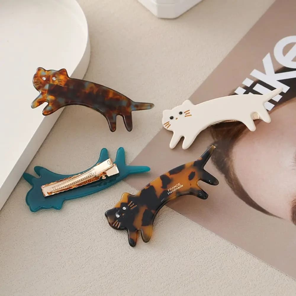 Fermaglio per capelli a forma di gattino, in acetato, stile coreano, con animali piccoli, accessorio per capelli geometrico, grazioso fermaglio laterale da donna