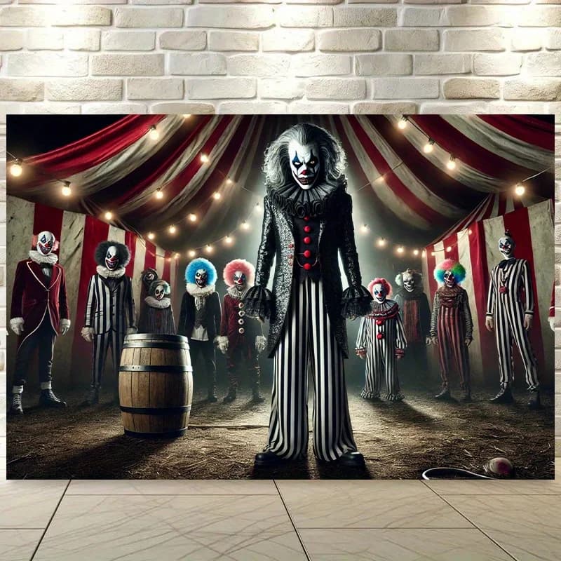 Dark Circus Clown Group Tapestry Sinister Carnival Performers Wall Art for Horror Movie Fan Goth Punk Room Decor