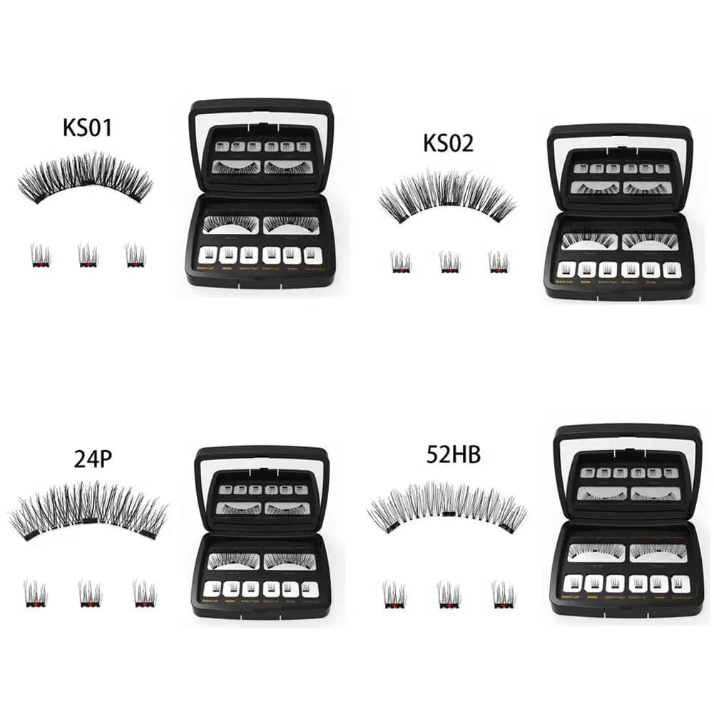 Magnetic glueless fake eyelash set, 3D curled eyelashes, reusable with fold, light and comfortable for party makeup