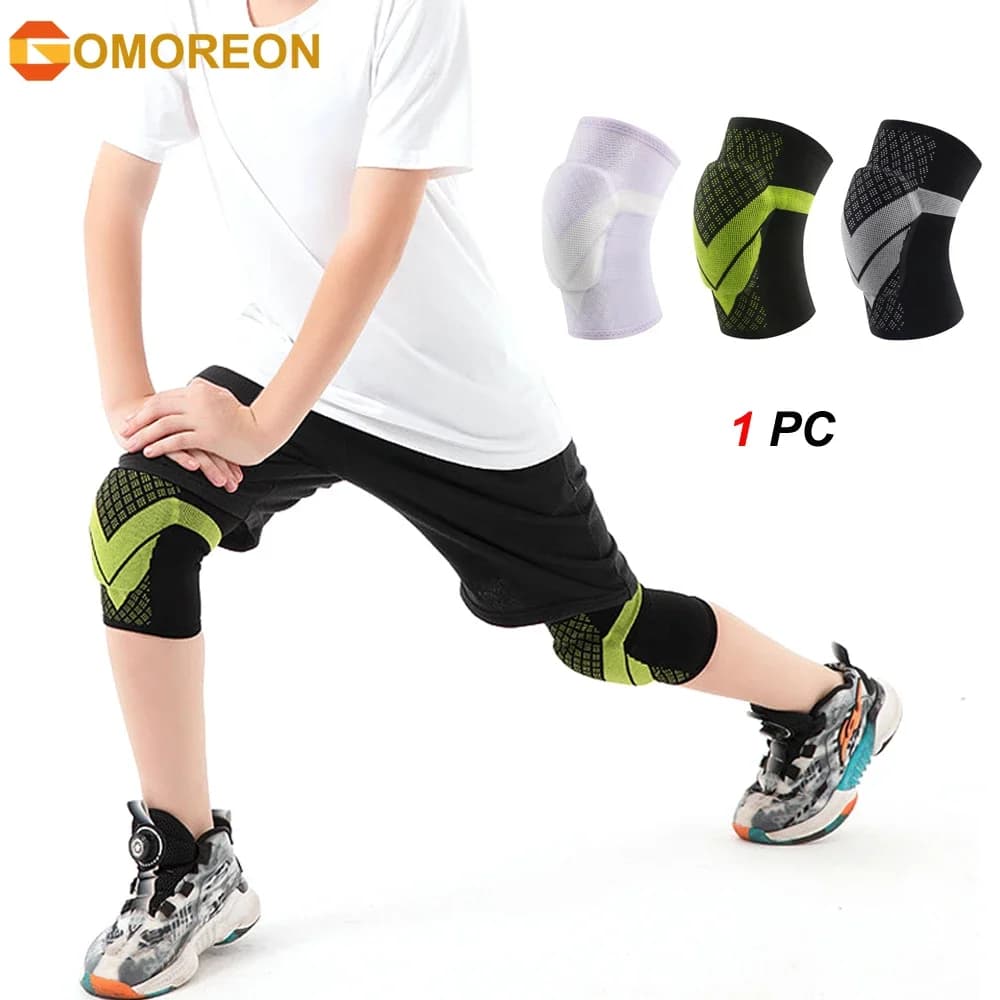 1 Pezzo Ginocchiera per Bambini, Supporto Elastico Traspirante per Giovani, Protezione Antiscivolo Imbottita in SBR per Corsa e Sport Basket