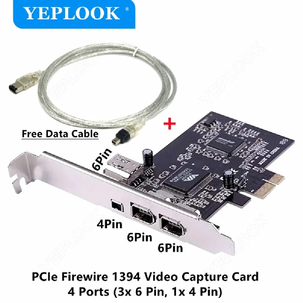 PCIe x1 IEEE Firewire 1394 DV Fotocamera Audio HD Scheda adattatore di acquisizione video 3x 6 pin + 1x porta 4 pin con cavo da 6 pin a 4 pin 800 Mbps