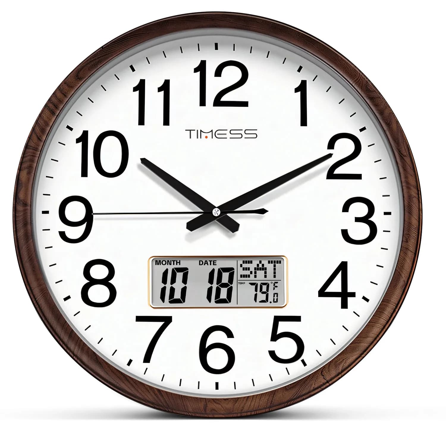 TIMESS 13-inch Wood Grain Wall Clock, Perpetual Calendar, Silent Timekeeping, Retro Home Decoration