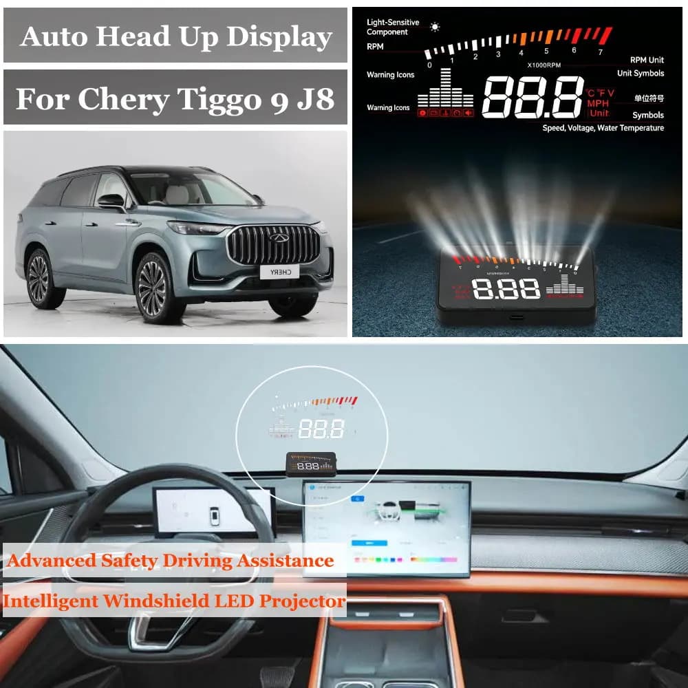 Car Head Up Display For Chery Tiggo 4 T17 7 T1E Pro T1EFL 8 T1D 9 J8 2019-2026 HUD Windshield Projector Speedometer Odometer RPM