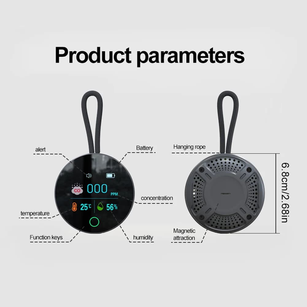 For Camping Car RV Outdoor Carbon Monoxide Detector Rechargeable CO Air Quality Monitor with Temperature Humidity