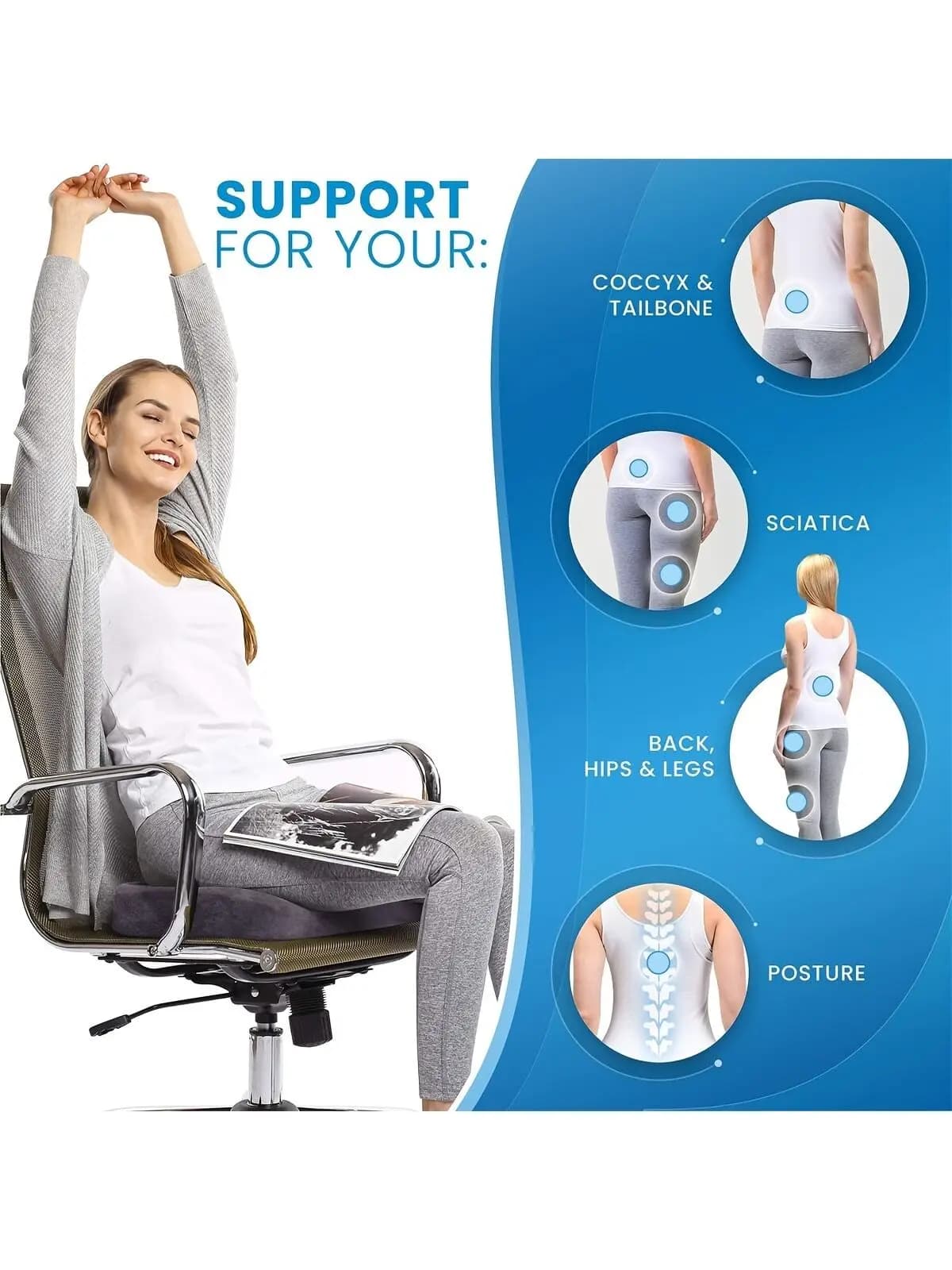 Cuscino Ergonomico in Memory Foam per Seduta - Cuscino Traspirante, Adatto per Sedili da Ufficio, Auto e Aereo