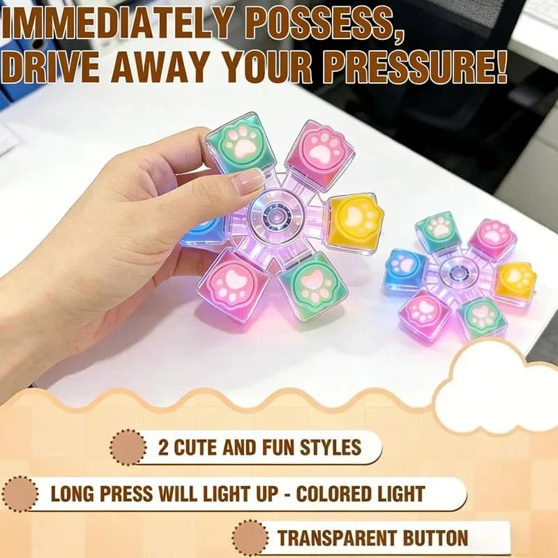 Portachiavi con tasto a forma di zampa di gatto, LED, tastiera meccanica, Fidget Spinner antistress, giocattolo portatile, regalo per l'ansia da ufficio