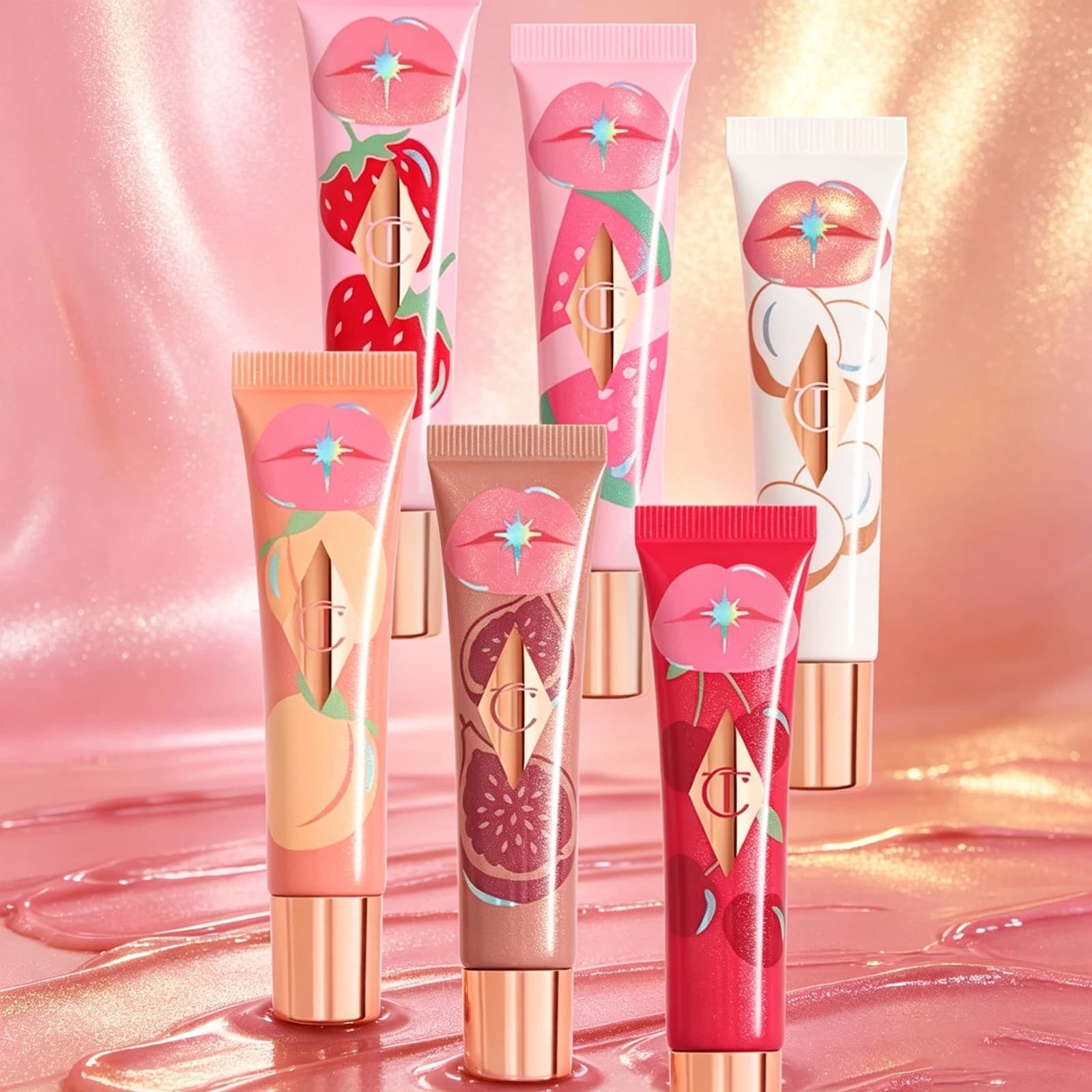 CT Summer Cool lip Gloss Lipstick Liquid Blush & Highlight Cushion Pen for Plump Youthful Facial Look Light Natural Base Makeup