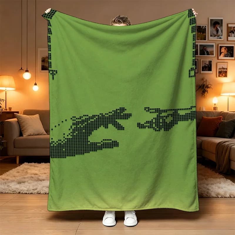 Coperta in pile XL 150x200cm con stampa pixel art verde accogliente, copridivano in peluche per soggiorno, camera da letto, idea regalo