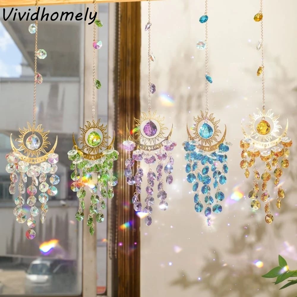 Dream Catcher Diamond Prisms Sun Catcher Moon Eye Light and Shadow Wind Chime Hanging AB Colourful Crystal Catcher Window