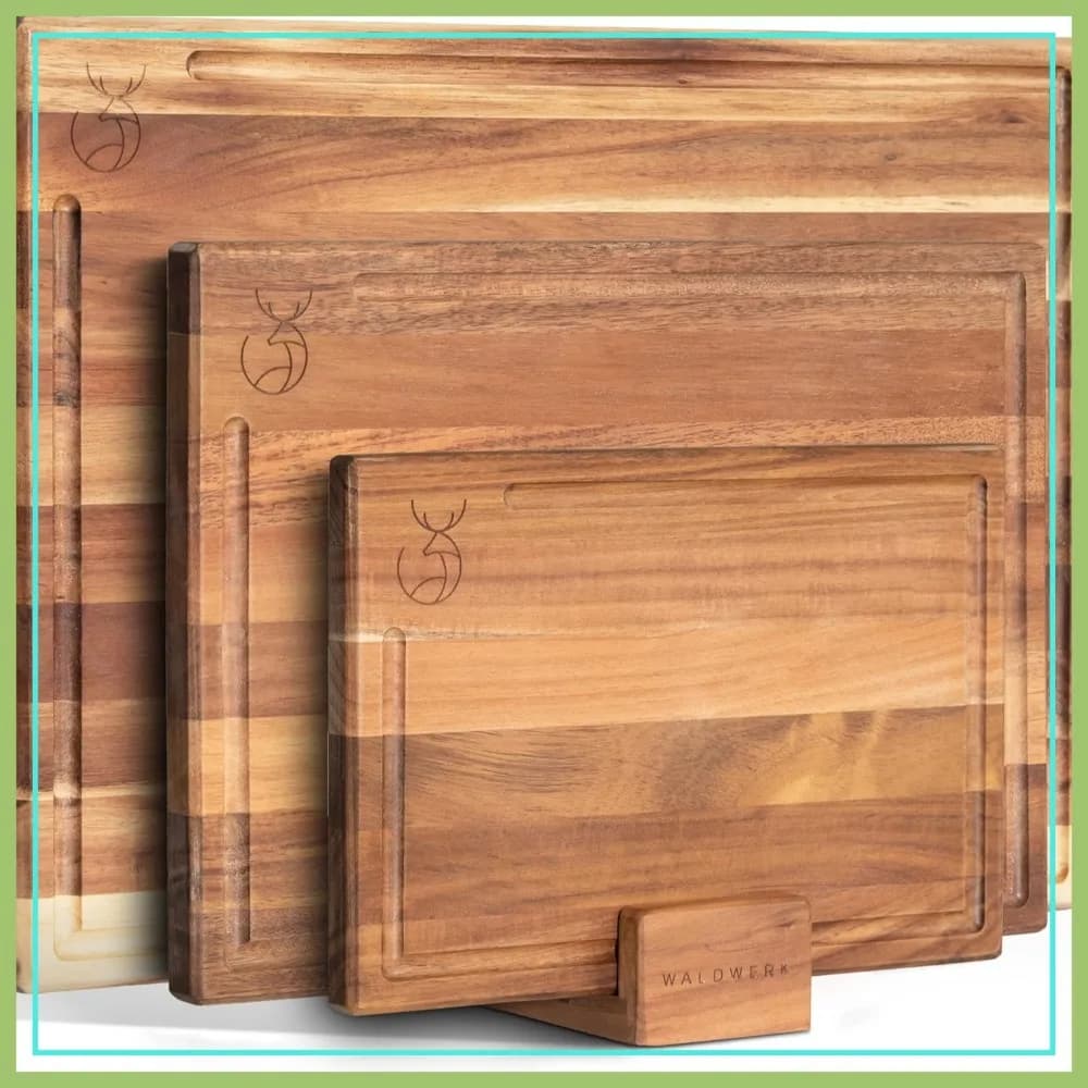 Set di Taglieri in Legno Massello di Acacia (40x30/33x23/23x18 cm) Spessore 2 cm - Taglieri da Cucina