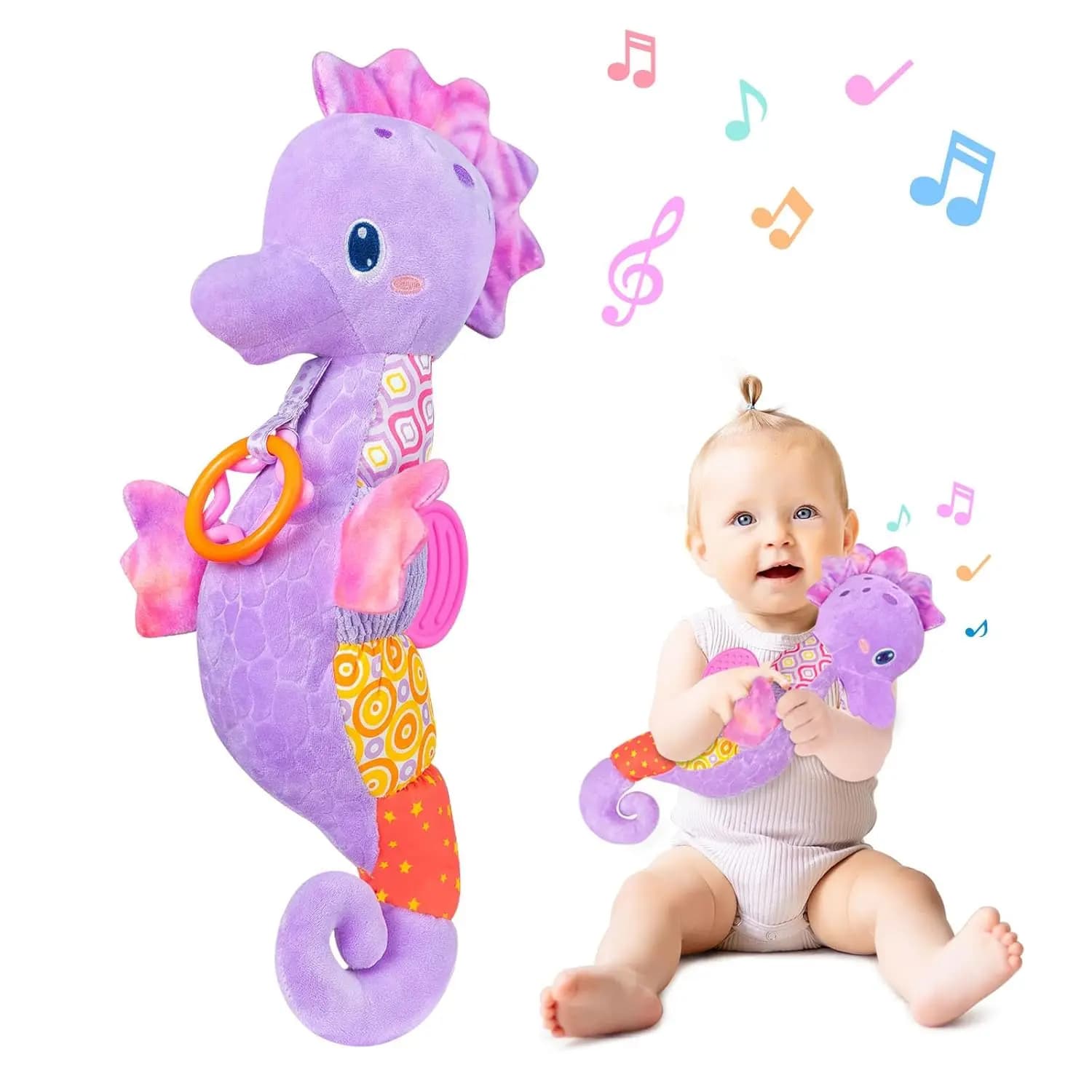 Sonagli per bambini Giocattoli Animali di peluche musicali per neonati Peluche con colori vivaci Crinkle Sound Paper Giocattoli per neonati per 0 12 mesi