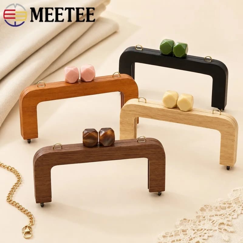 1 Pezzo Manico in Legno 20x8cm per Borsa, Chiusura a Scatto per Portafoglio con Terminali in Resina, Accessorio Artigianale Fai-da-te per Cucito, Ricambio per Borsa