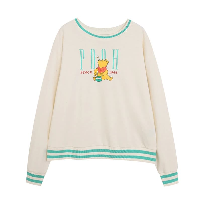 Cartoon Print Embroidered Loose Fit Long Sleeve Fleece Lined Hoodie Youthful Style round Neck Warm Fashionable Sweatshirt