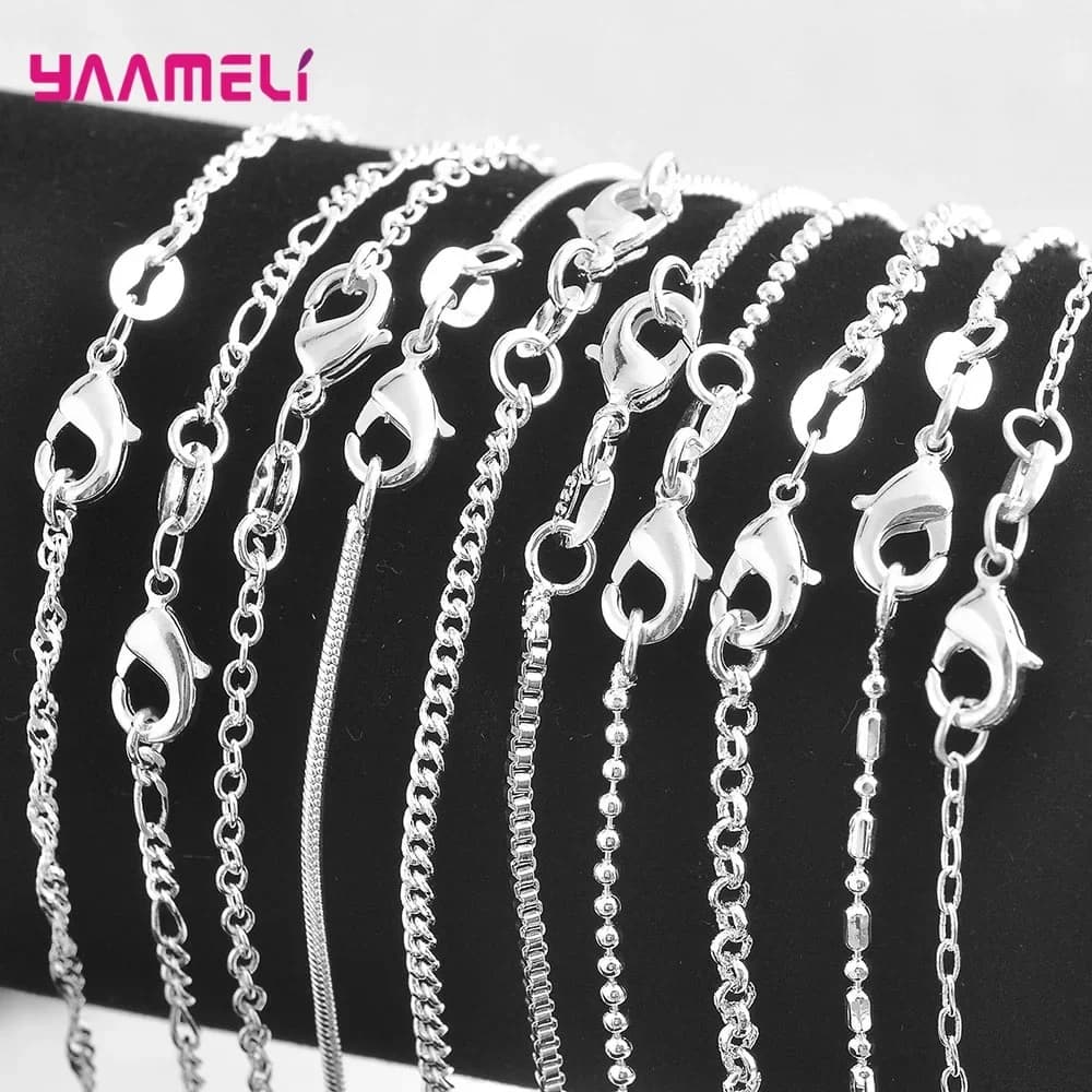 5PCS silvery Jewelry Chains Necklace with Lobster Clasps fit Men Women Pendant 16-30 Inch