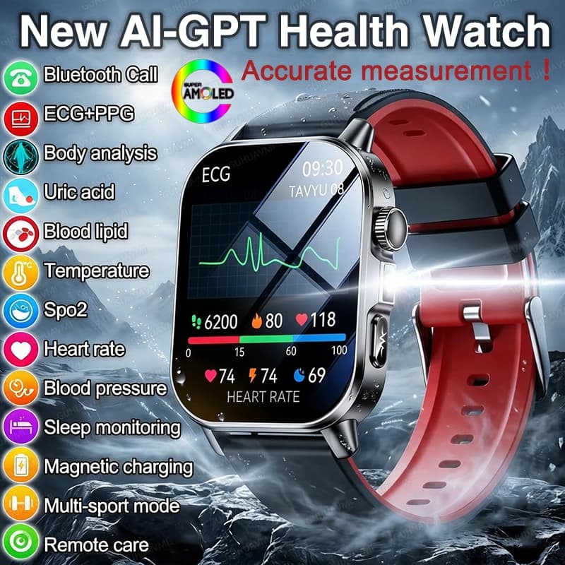 Nuovo Smartwatch 2026 per Diagnosi Accurata con ECG, Ossigeno nel Sangue, Pressione Sanguigna, Acido Urico, Lipidi, Schermo AMOLED HD, Chiamate, per Uomini e Donne