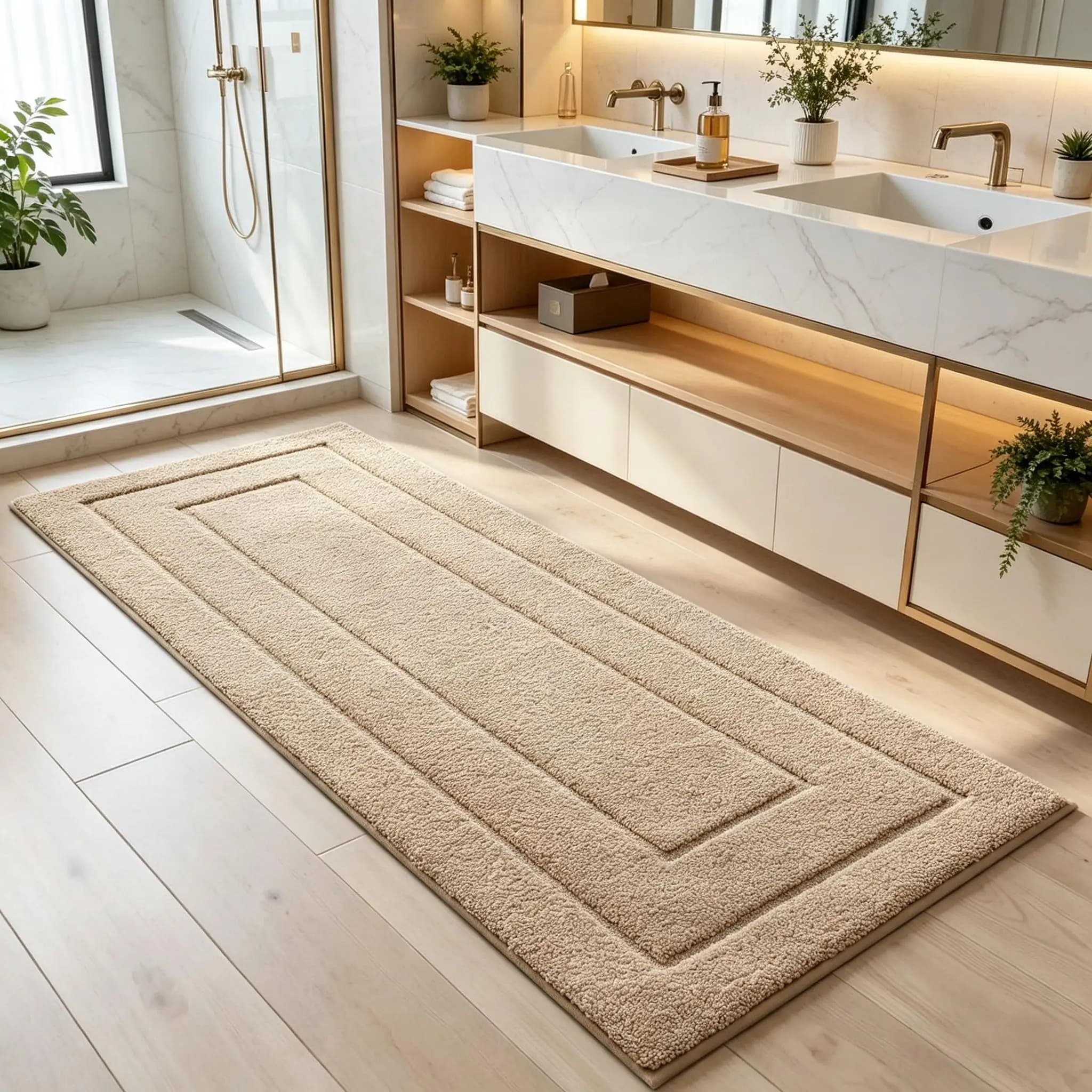 Extra Long Bathroom Rug 60x110cm, Non Slip Washable Runner Bath Mat for Shower Floor, Absorbent Soft Microfiber Carpet