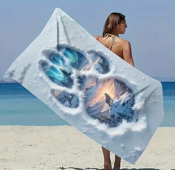 Asciugamano da spiaggia con stampa di zampa di lupo, adatto per spiaggia, piscina, campeggio, viaggi, yoga, fitness, asciugamano da spiaggia multiuso