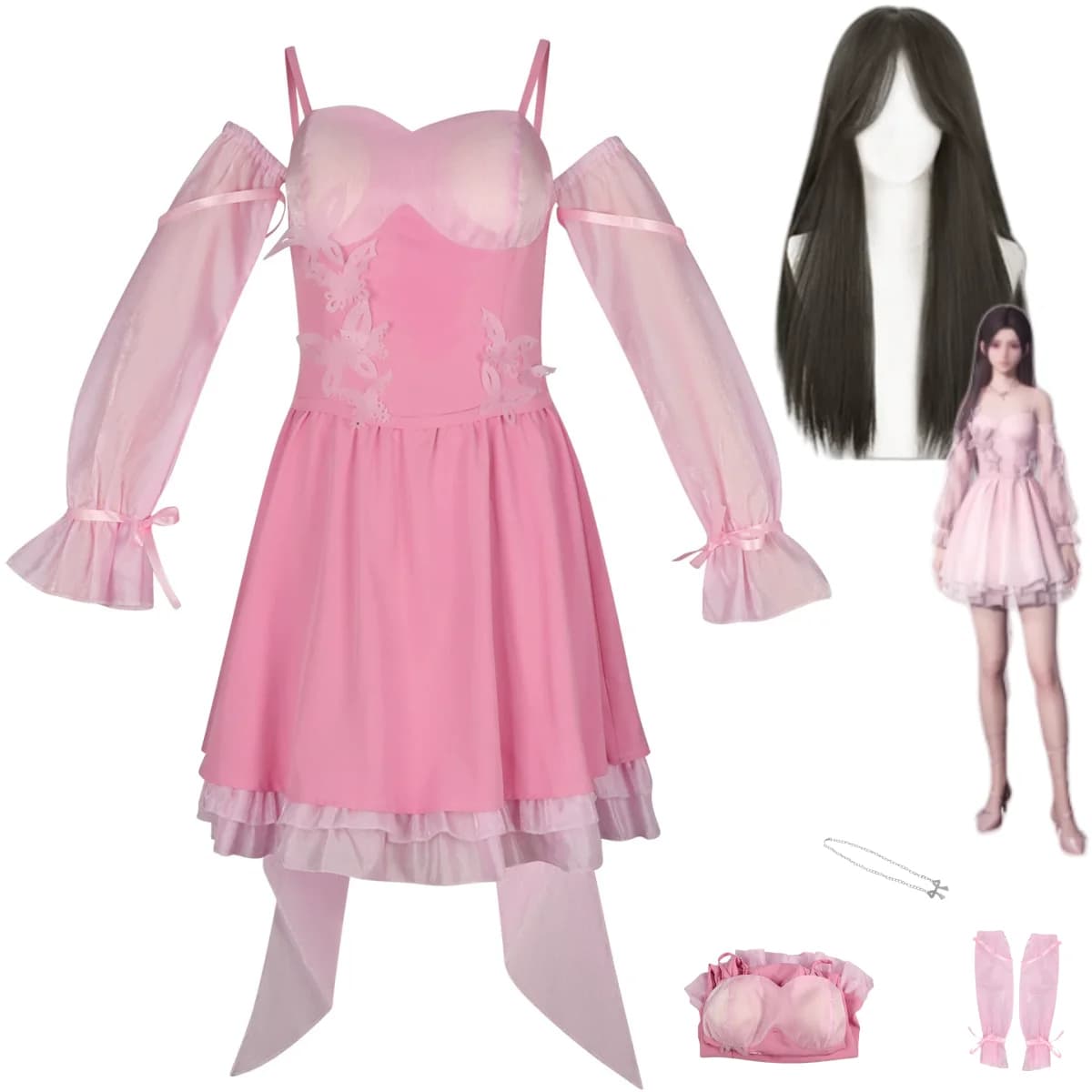 Costume Cosplay di Zayne Xavier Rafayel, Eroina del Gioco Love and Deepspace, Parrucca Miss Hunter, Abito da Sera Rosa, Costume Sexy da Donna per Carnevale