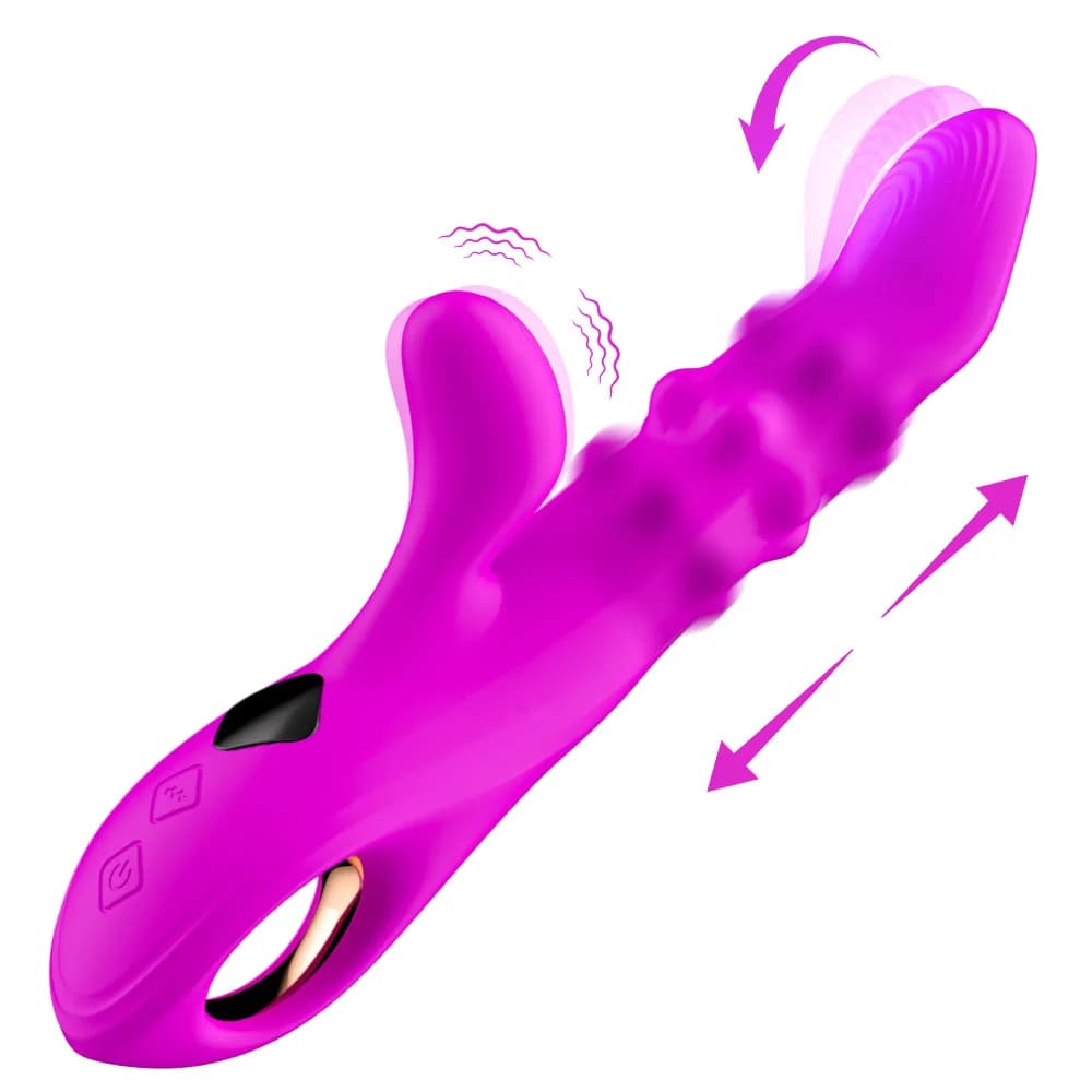 Vibratore Rabbit Telescopico con Funzione di Spinta e Oscillazione, Stimolatore Clitorideo e Dildo Punto G, Giocattolo Sessuale per Donne