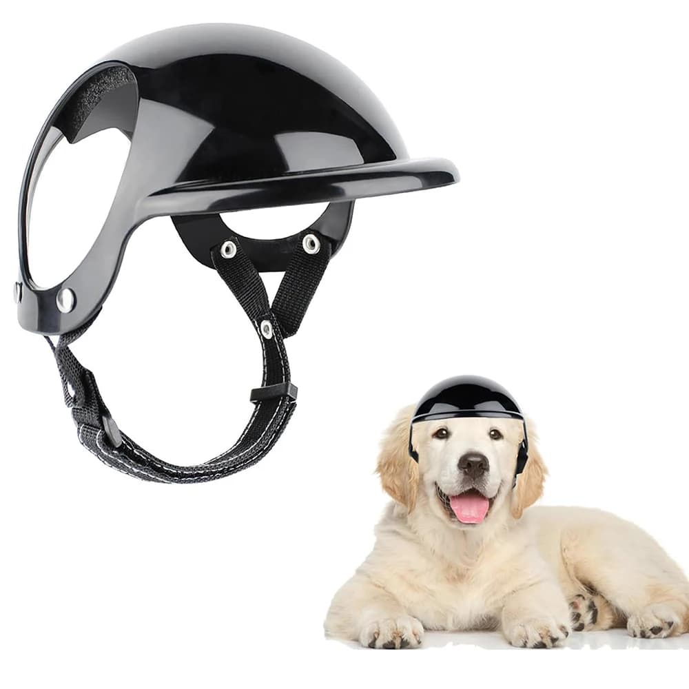 Casco per animali domestici Casco di sicurezza per cani Plastica durevole Conveniente con fori per le orecchie Cappello per animali regolabile S/M/L Attrezzatura per ciclismo all'aperto per animali domestici