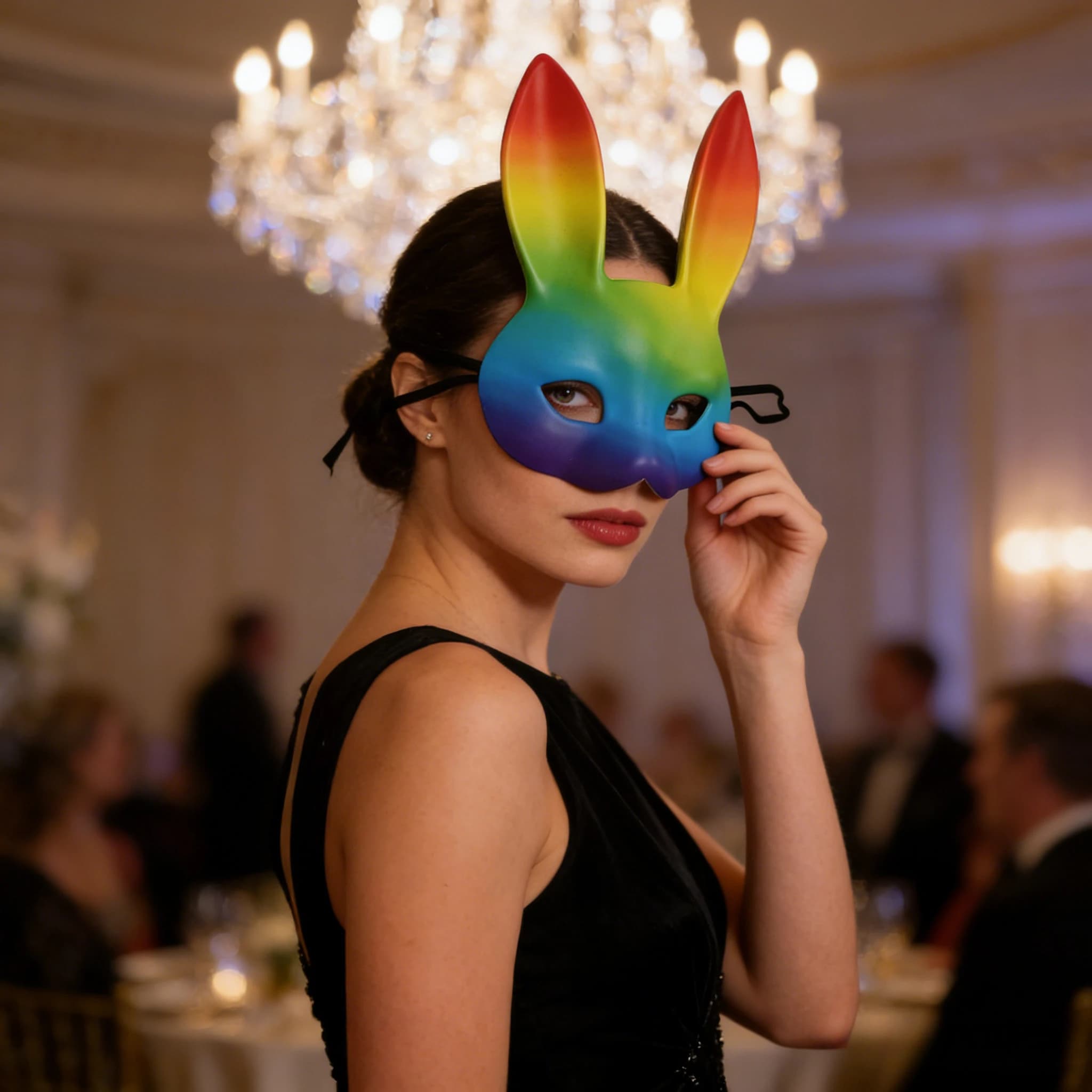 Maschera di Coniglio in Pelle PU 3D Stereoscopica Arcobaleno per Feste di Halloween e Carnevale, Accessorio Vivace e Morbido per Cosplay e Travestimenti