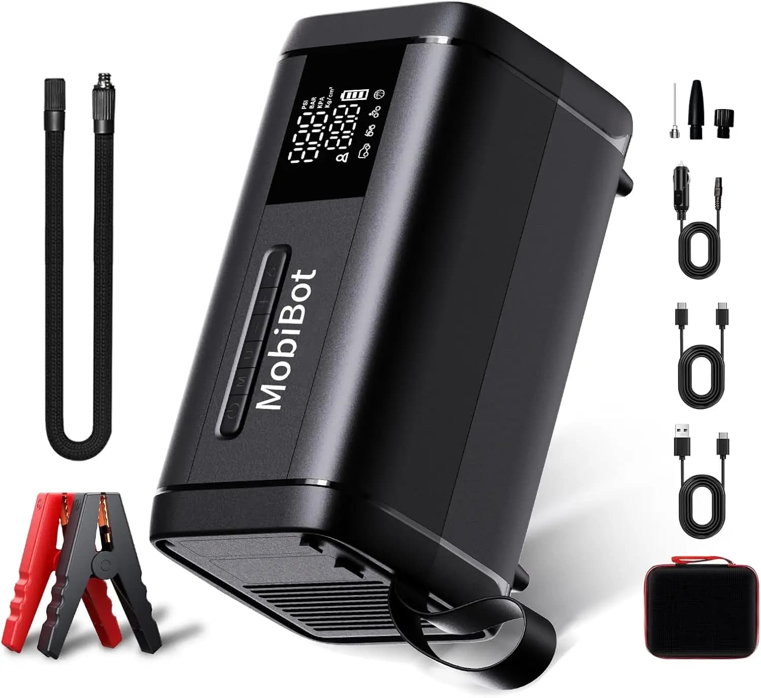 Avviatore di Emergenza 4000A con Compressore d'Aria, Batteria da 74Wh, Display LED, Pacchetto 4-in-1 12V per Motori a Benzina/Diesel