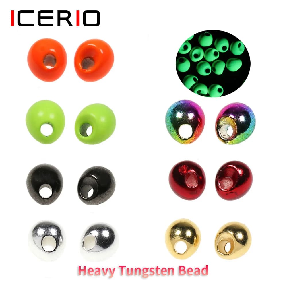 ICERIO 100PCS Off-set Perline di Tungsteno a Forma di Goccia Inst Tungsten Jig Bead Veloce Lavello Jig Ninfa Fly Tying Materiale Trota Richiamo di Pesca