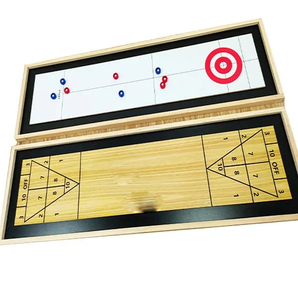 Gioco da tavolo 2 in 1 in legno, shuffleboard e curling, molto popolare e di successo, per adulti, gioco da interno, promuove le vendite