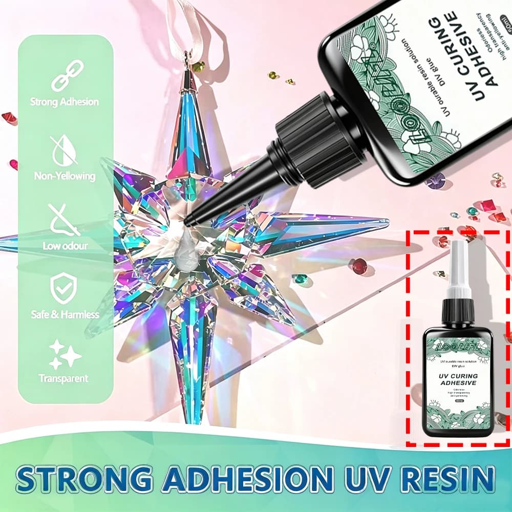 UV Curing Adhesive Crystal Clear Odorless Anti Yellow Self‑Leveling Fast Cure Resin Glue For DIY Jewelry Making Ornament Repair