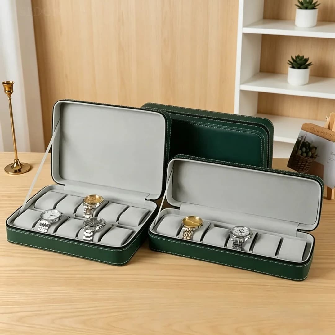 Scatola Portatile in Pelle per Orologi con 6/10/12 Scomparti, Ottimo Organizzatore per Orologi e Gioielli, con Cerniera, Facile da Trasportare, per Uomo e Donna