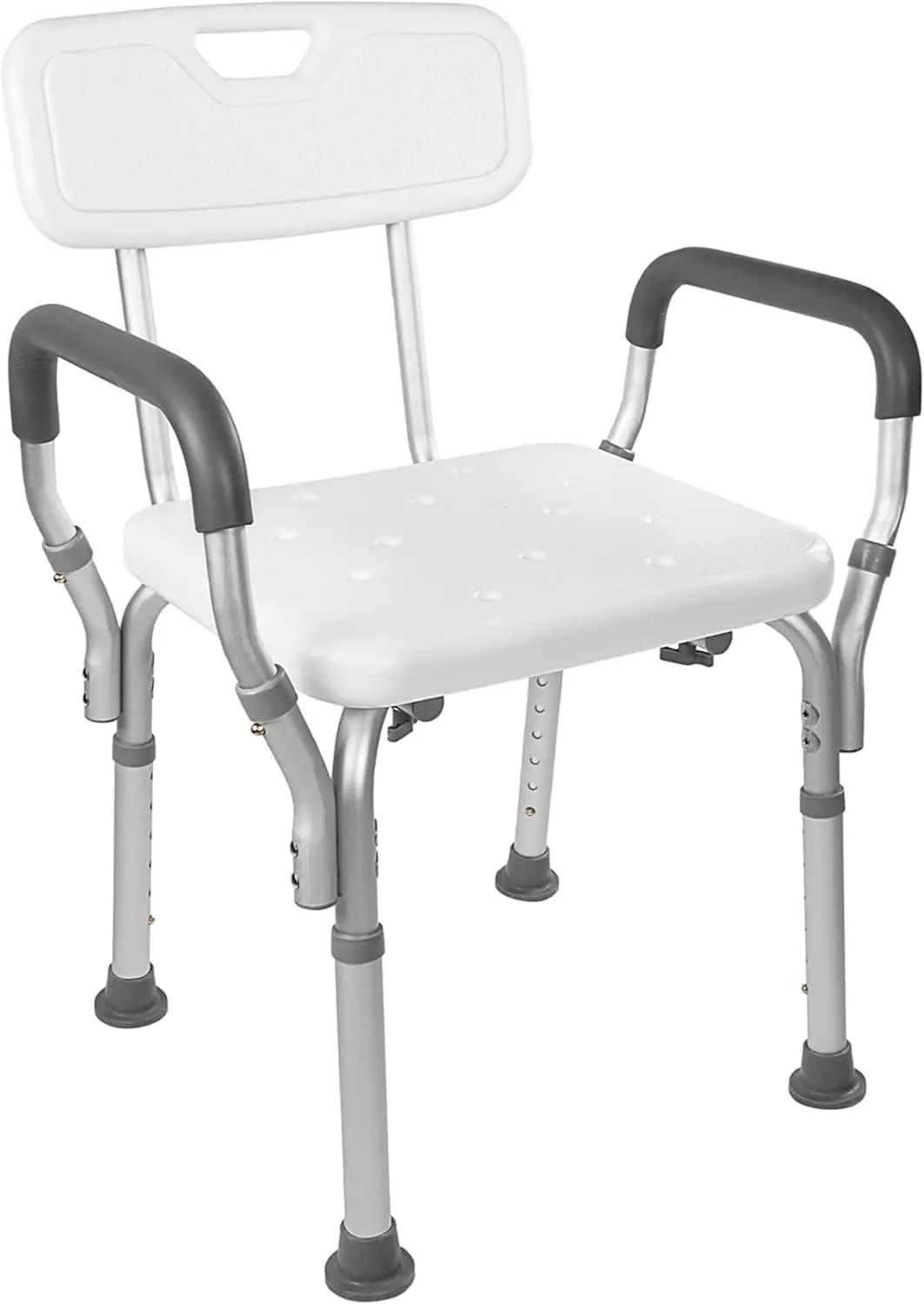 Deluxe shower chair with armrests and backrest, old bathroom seat, maximum weight 350 pounds, white with light grey armrests