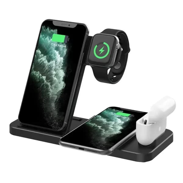 Quick charging 18W wireless charger for mobile phones, earphones and smartwatch compatible with Android phones.