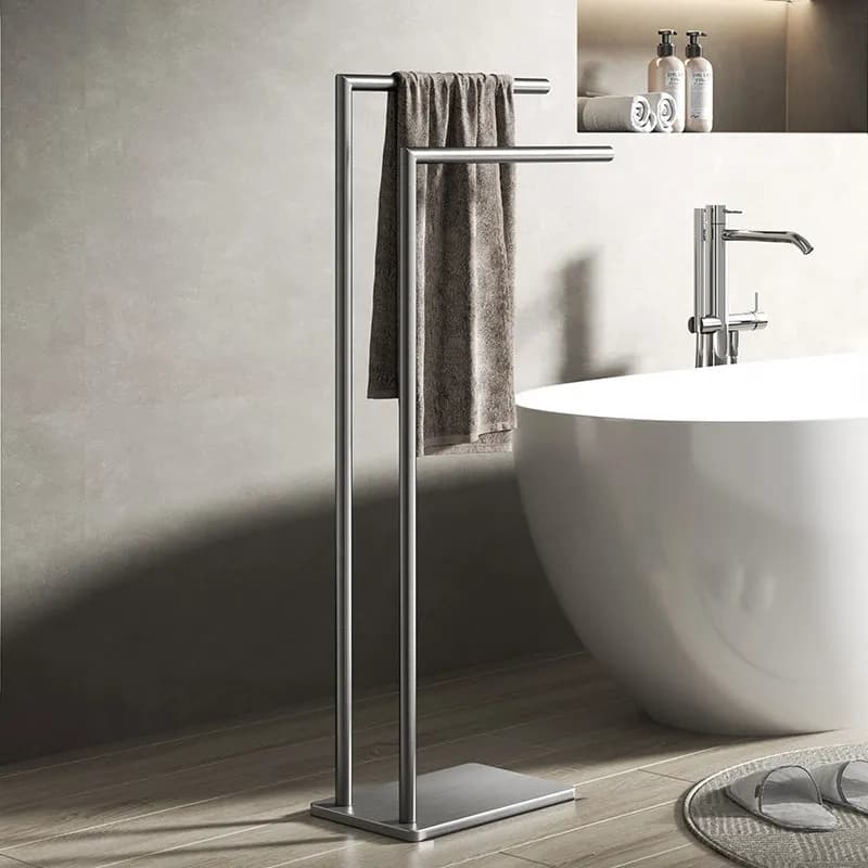 Elevated gun gray 304 stainless steel floor towel rack Bathtub rack Bathroom towel bar Double bar Hotel