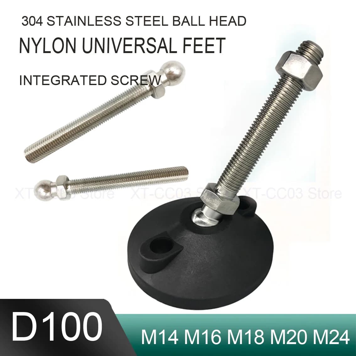 M14 M16 M18 M20 M24 Base per gamba del tornio regolabile 100mm Tipo di filettatura Piedi Base girevole Gambe di livellamento articolate Tappetino scorrevole per mobili