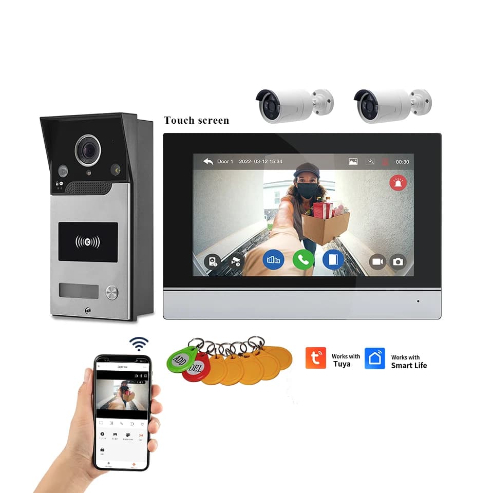 Videocitofono intelligente Tuya da 7 pollici IP65 impermeabile Citofono cablato Campanello Sicurezza a colori Scheda IC Sblocco Prodotto intelligente