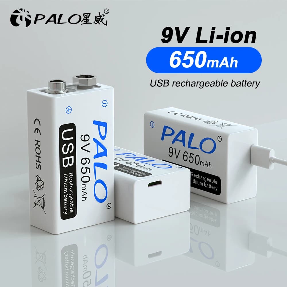 Batteria ricaricabile agli ioni di litio PALO 650mAh 9 V batteria al litio 9 v per microfono multimetro giocattolo telecomando uso KTV