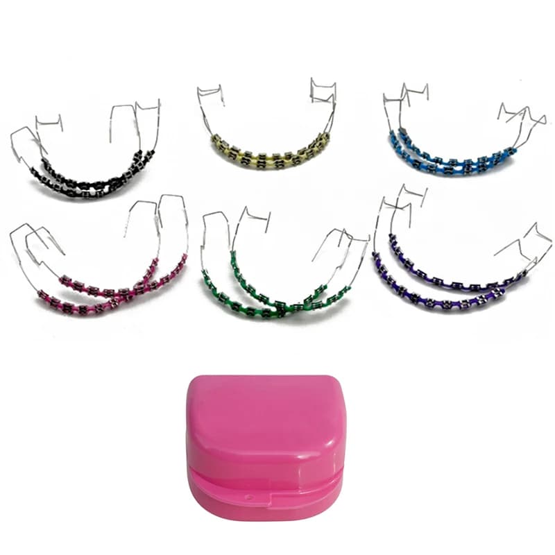 ePacee2 pieces dental fake orthodontic luminaires temporary decorations for teeth with hook with metal wires colored metal bracket bonds dental instrument bonds