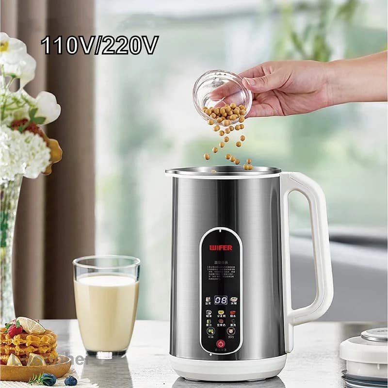 110 V/220 V Macchina per il Latte di Soia 1.2L Appuntamento Macchina per rompere le Pareti Spremiagrumi Riscaldamento Automatico Macchina per Pasta di Riso 14 Foglie Coltello Frullatore