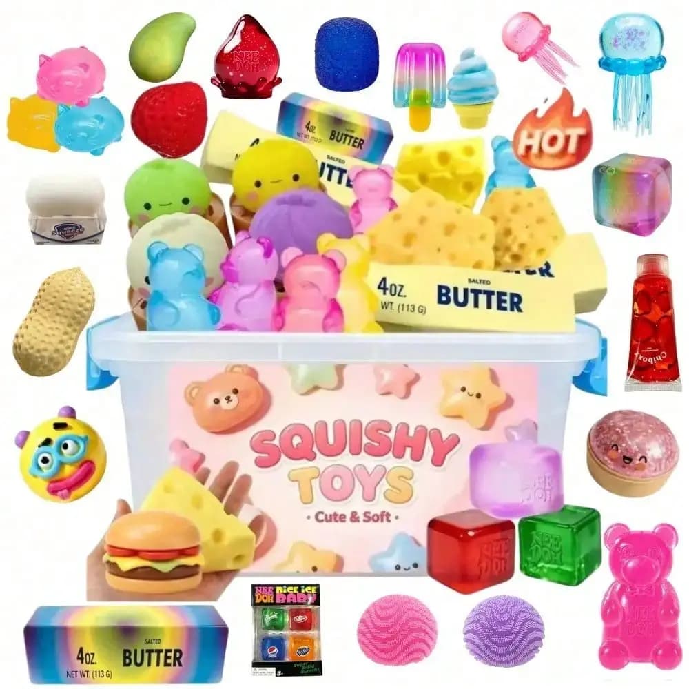Random Slow Rising Squishy Set, Cheese Bun Dumpling Bread Bear Squeeze Toys, Sensory Stress Relief for Adults