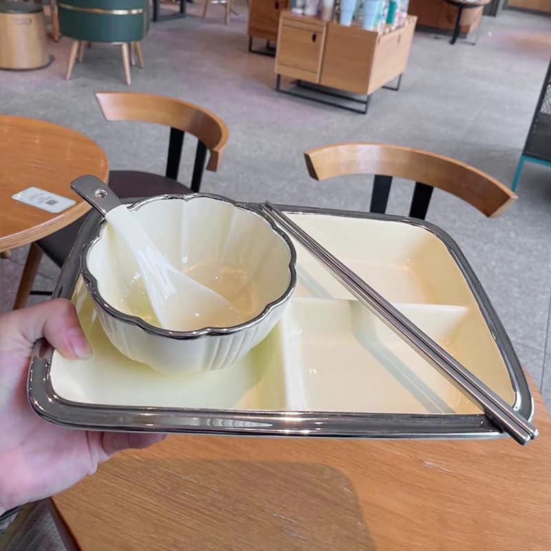 Ele Cerc Plate for Adults, for Weight Loss, Breakfast, Domestic Use, Divided Pasti Plate, Simple Design